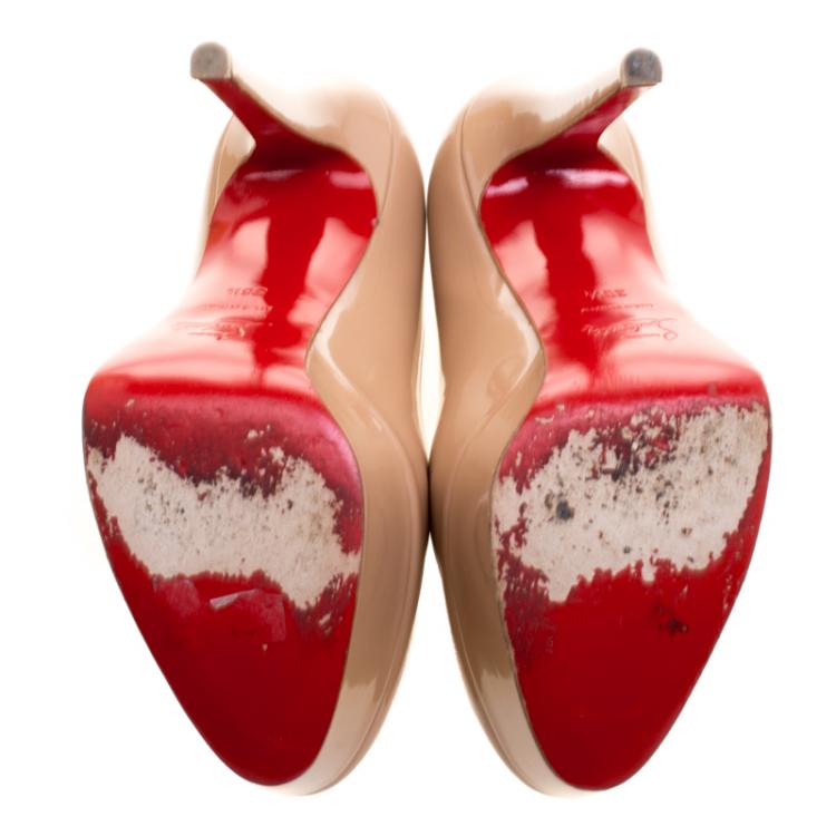 Pre Owned Christian Louboutin Beige Patent Leather Bianca Pumps Size 36.5