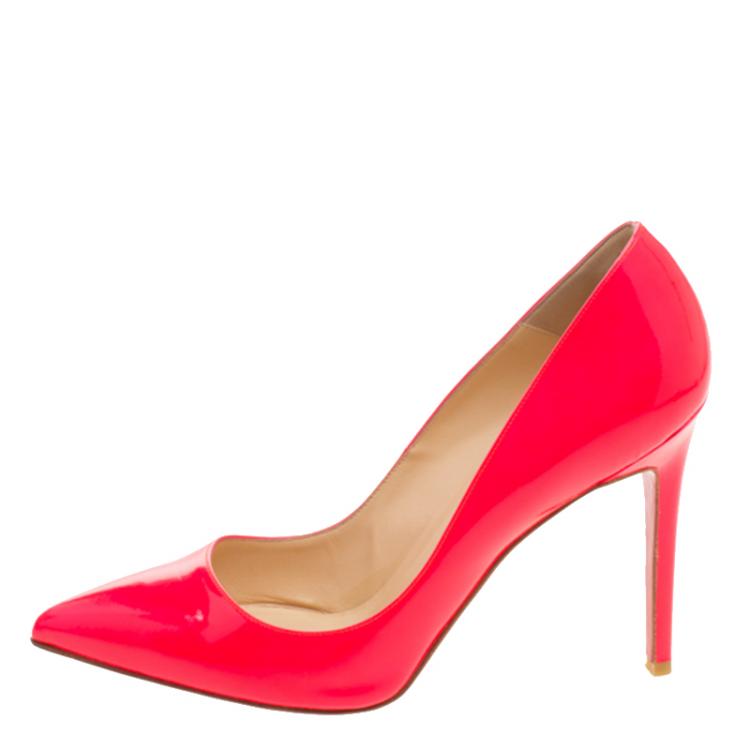Pre Owned Christian Louboutin Neon Pink Leather Pigalle Pointed Toe  Pumps Size 40