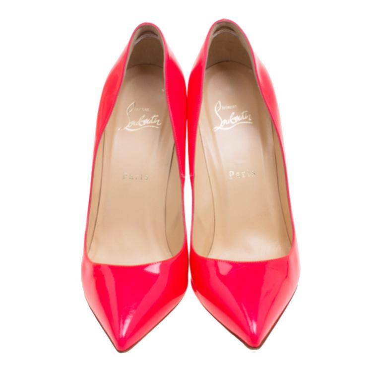 Pre Owned Christian Louboutin Neon Pink Leather Pigalle Pointed Toe  Pumps Size 40