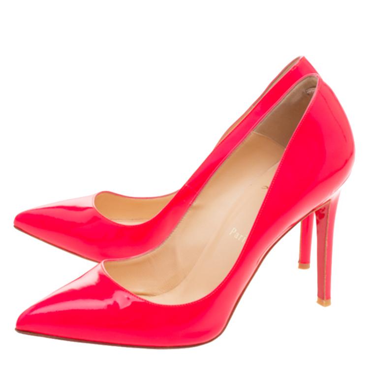 Pre Owned Christian Louboutin Neon Pink Leather Pigalle Pointed Toe  Pumps Size 40