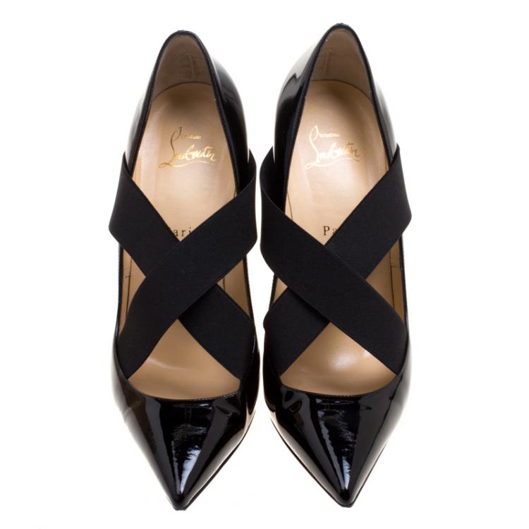 Pre Owned Christian Louboutin Black Patent Leather Sharpstagram Cross Strap Pointed Toe Pumps Size 41