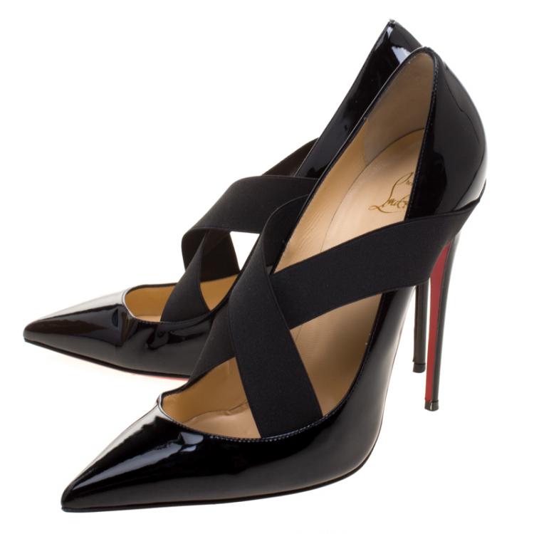 Pre Owned Christian Louboutin Black Patent Leather Sharpstagram Cross Strap Pointed Toe Pumps Size 41