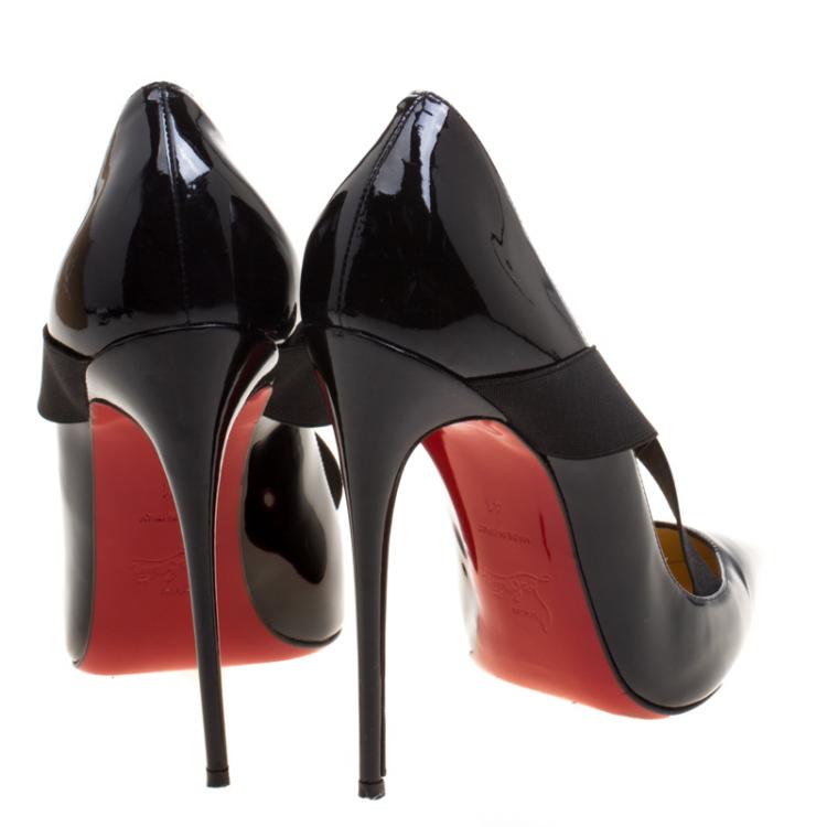 Pre Owned Christian Louboutin Black Patent Leather Sharpstagram Cross Strap Pointed Toe Pumps Size 41