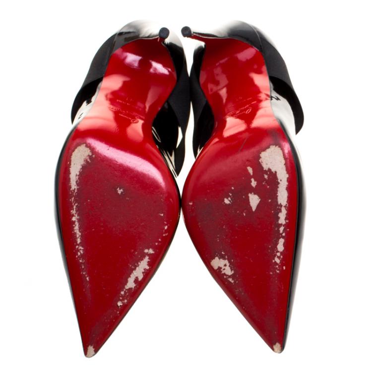 Pre Owned Christian Louboutin Black Patent Leather Sharpstagram Cross Strap Pointed Toe Pumps Size 41