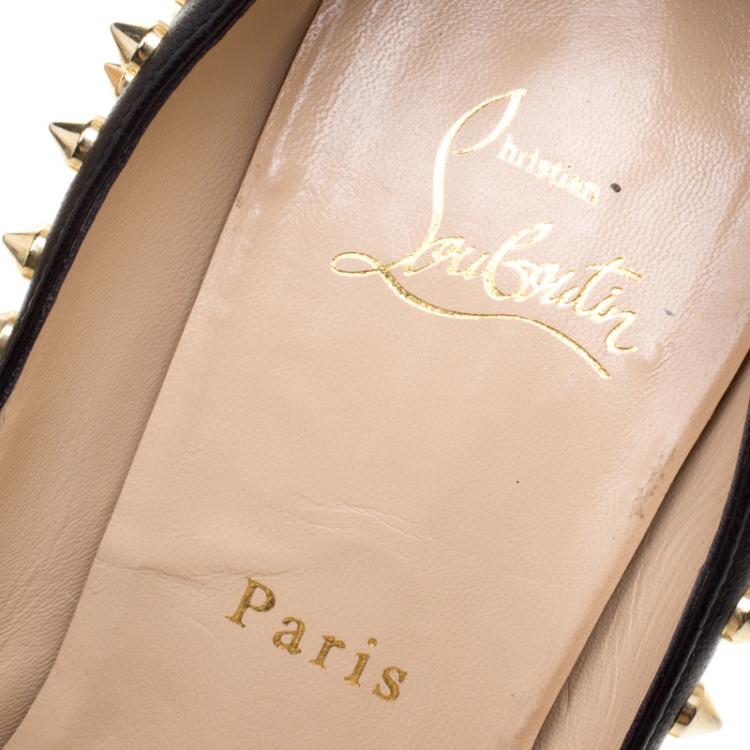 Pre Owned Christian Louboutin Black Leather Lady Peep Spikes Platform Pumps Size 42
