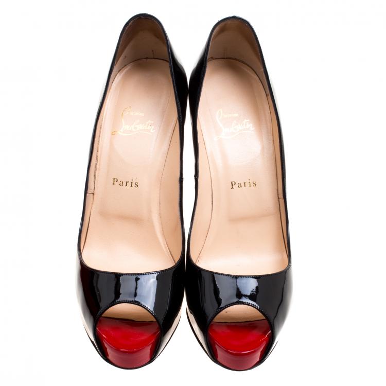 Pre Owned Christian Louboutin Black Patent Leather Very Prive Peep Toe Pumps Size 41.5
