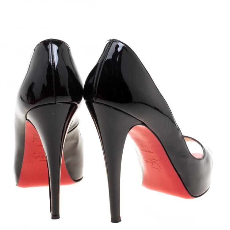 Pre Owned Christian Louboutin Black Patent Leather Very Prive Peep Toe Pumps Size 41.5