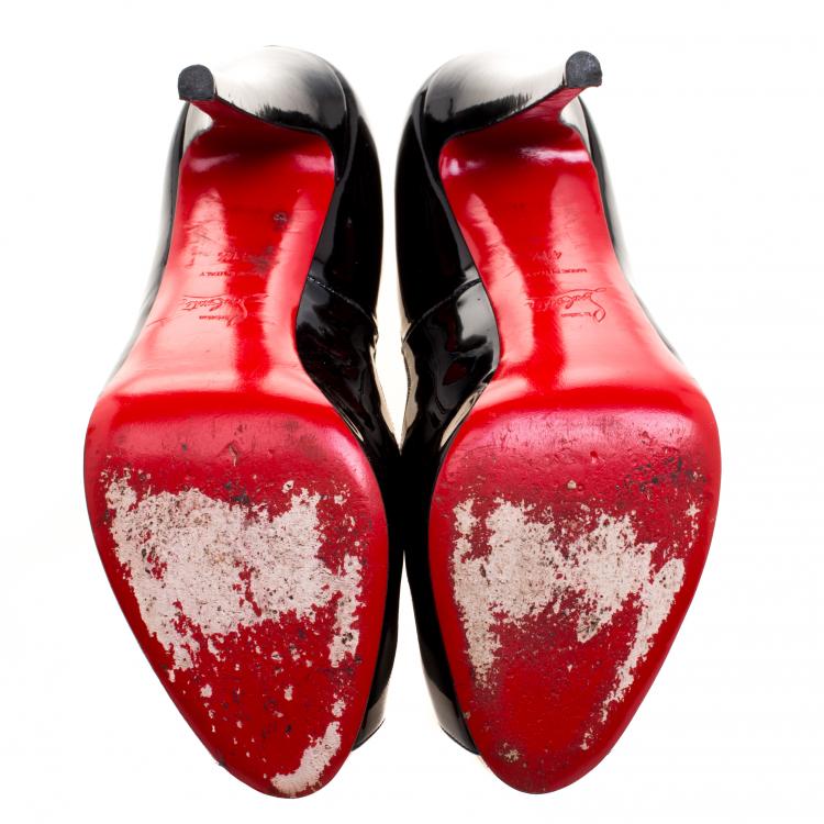 Pre Owned Christian Louboutin Black Patent Leather Very Prive Peep Toe Pumps Size 41.5
