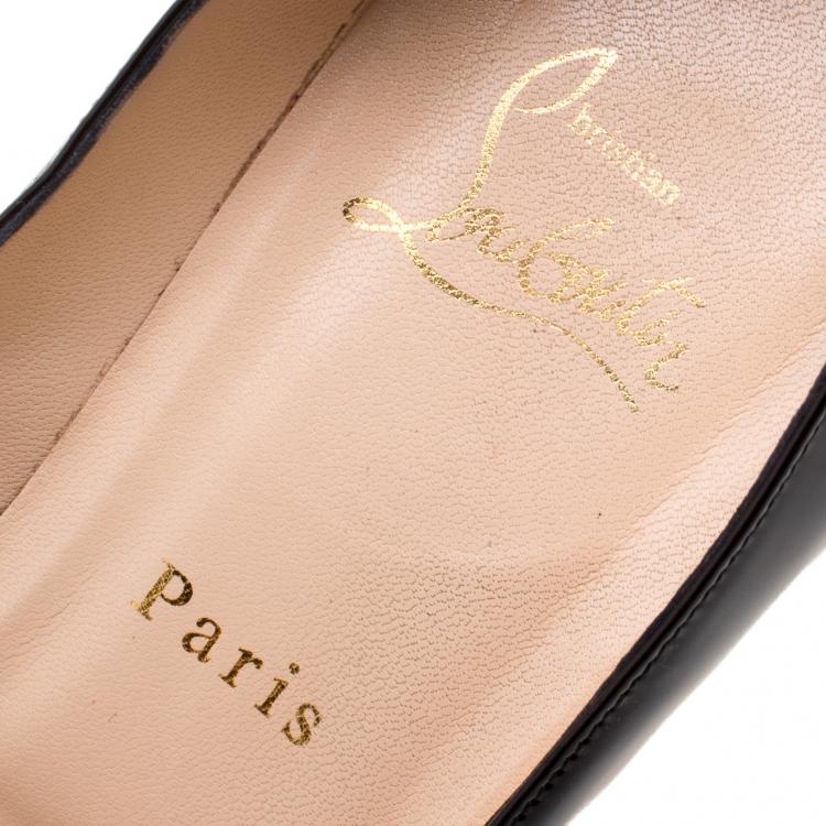 Pre Owned Christian Louboutin Black Patent Leather Very Prive Peep Toe Pumps Size 41.5