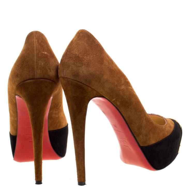 Pre Owned Christian Louboutin Two Tone Suede Maggie Embellished Cap Toe Platform Pumps Size 39