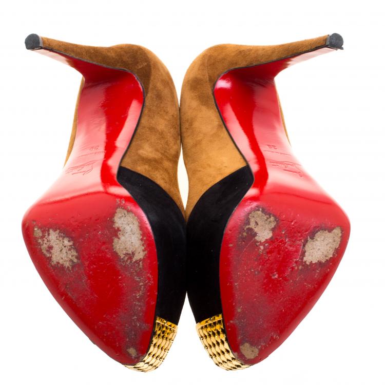 Pre Owned Christian Louboutin Two Tone Suede Maggie Embellished Cap Toe Platform Pumps Size 39