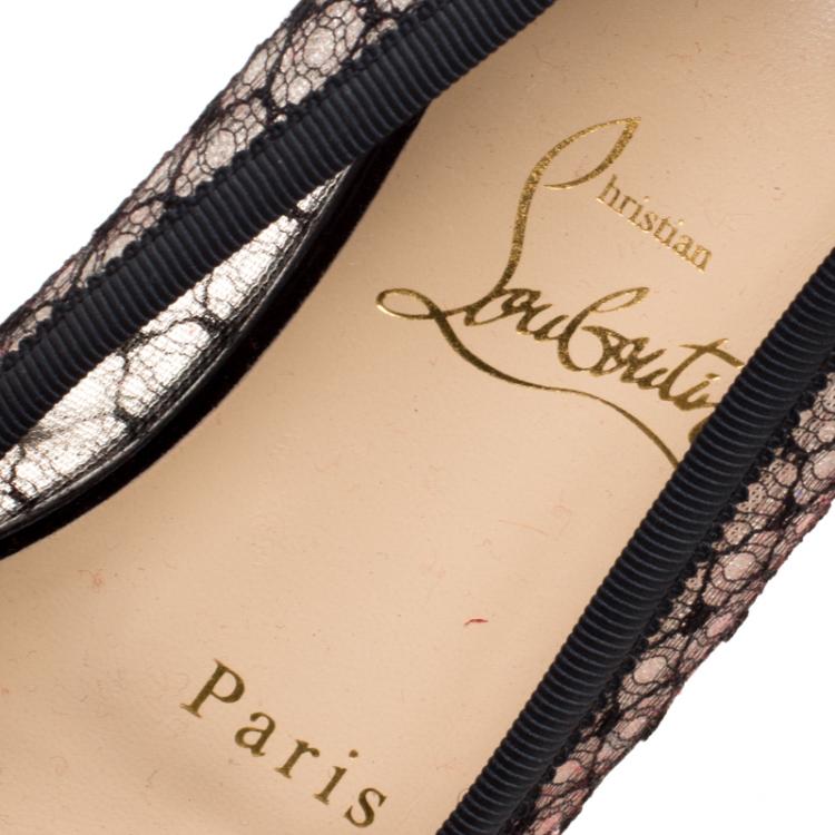 Pre Owned Christian Louboutin Black Leather and Mesh Miss Mix Bow Ballet Flats Size 37