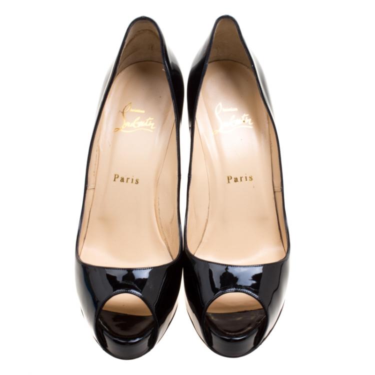 Pre Owned Christian Louboutin Black Patent Leather New Prive Peep Toe Pumps Size 40