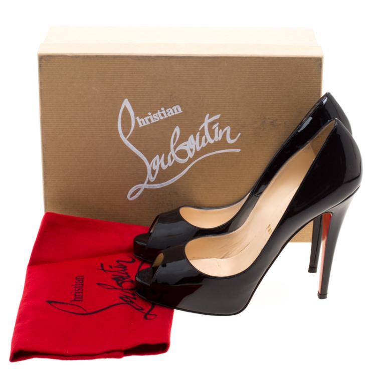 Pre Owned Christian Louboutin Black Patent Leather New Prive Peep Toe Pumps Size 40