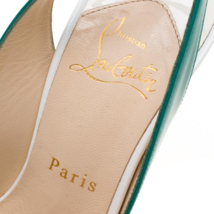Pre Owned Christian Louboutin Tricolor Patent Leather Lady Peep Toe Platform Slingback Sandals Size 36.5