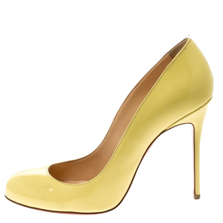 Pre Owned Christian Louboutin Yellow Patent Fifi Pumps Size 39