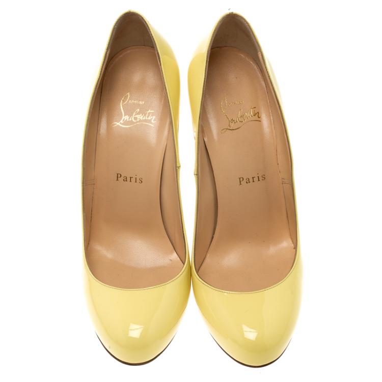 Pre Owned Christian Louboutin Yellow Patent Fifi Pumps Size 39