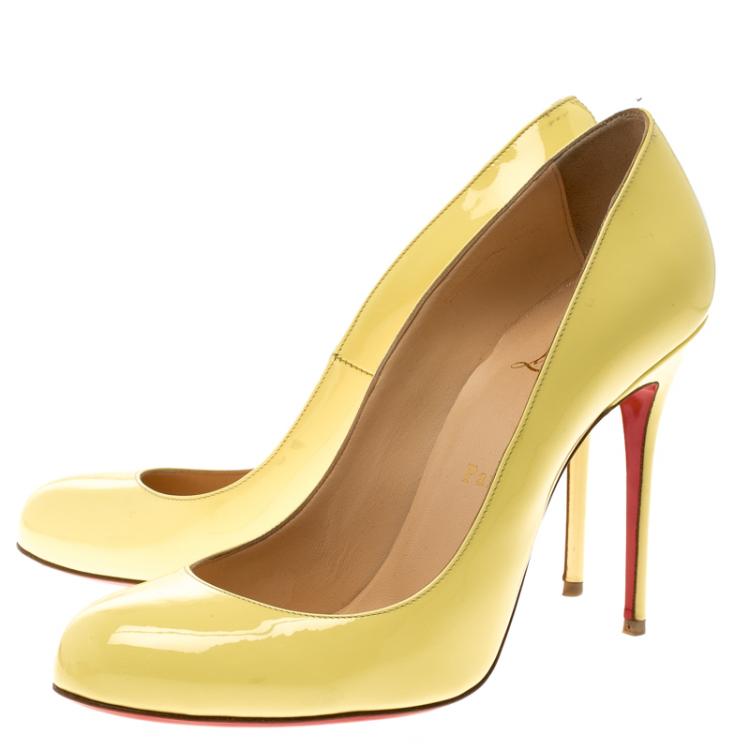 Pre Owned Christian Louboutin Yellow Patent Fifi Pumps Size 39