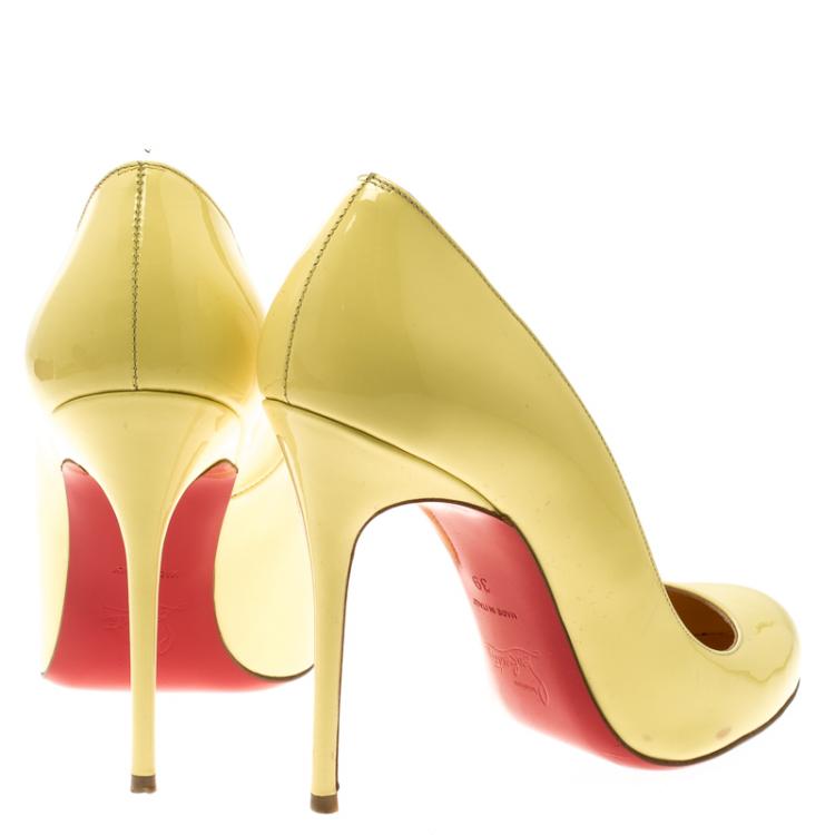 Pre Owned Christian Louboutin Yellow Patent Fifi Pumps Size 39