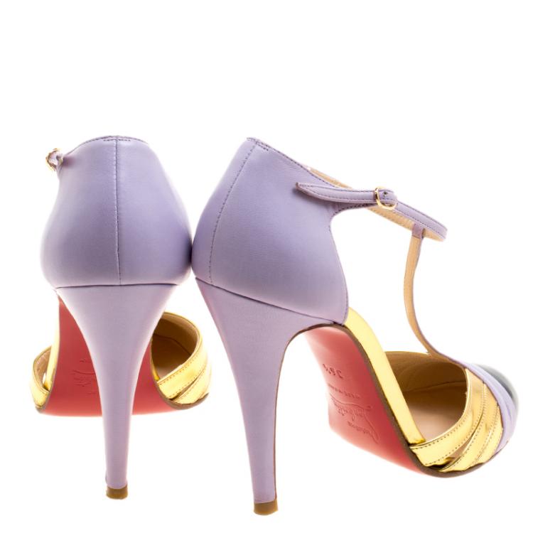 Pre Owned Christian Louboutin Tricolor Leather Gino T-Strap Pumps Size 36.5