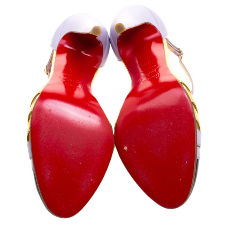 Pre Owned Christian Louboutin Tricolor Leather Gino T-Strap Pumps Size 36.5
