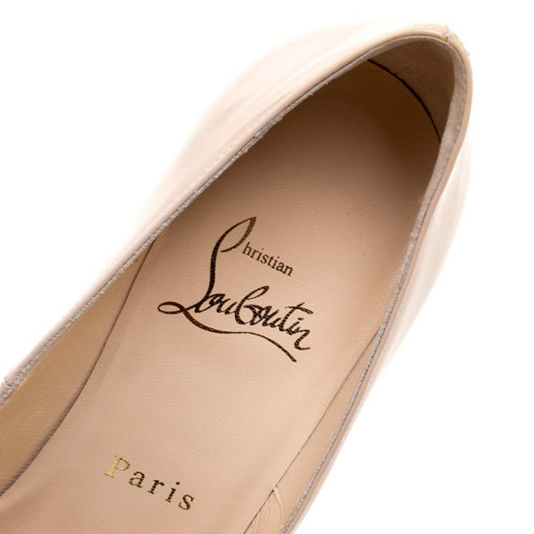 Pre Owned Christian Louboutin Nude Patent Leather Simple Pumps Size 37