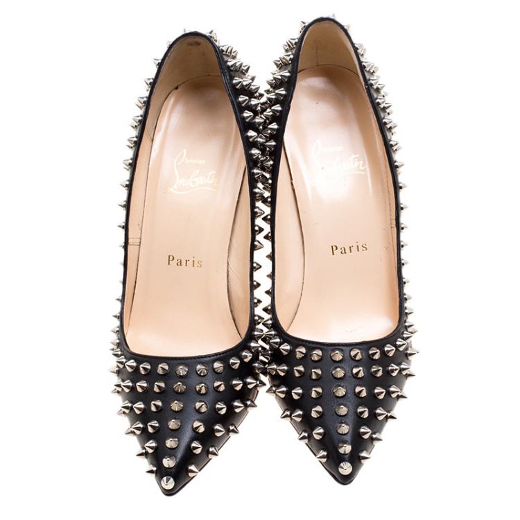 مملوكة مسبقًا Christian Louboutin Black Leather Pigalle Spikes Pumps Size 37