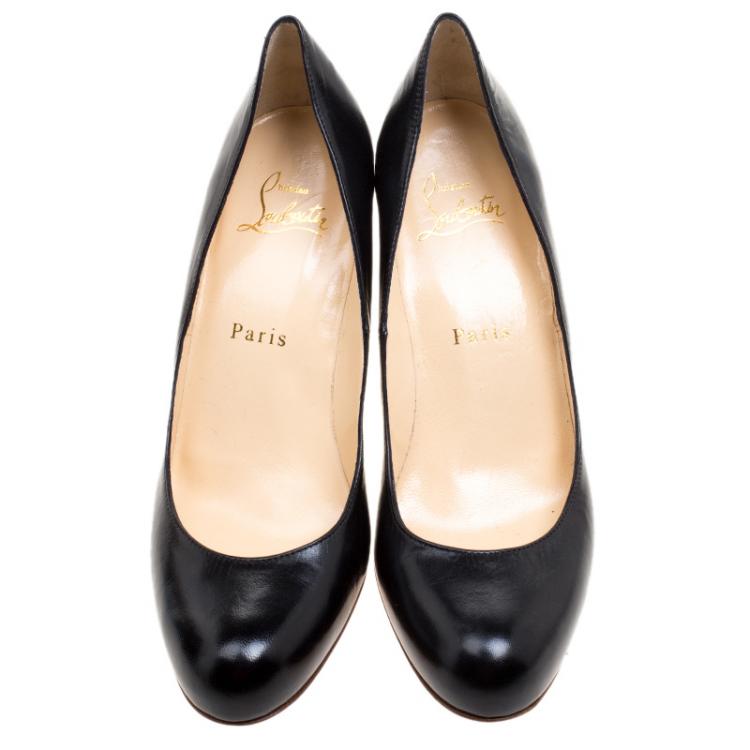 Pre Owned Christian Louboutin Black Leather Miss Boxe Wedge Pumps Size 37