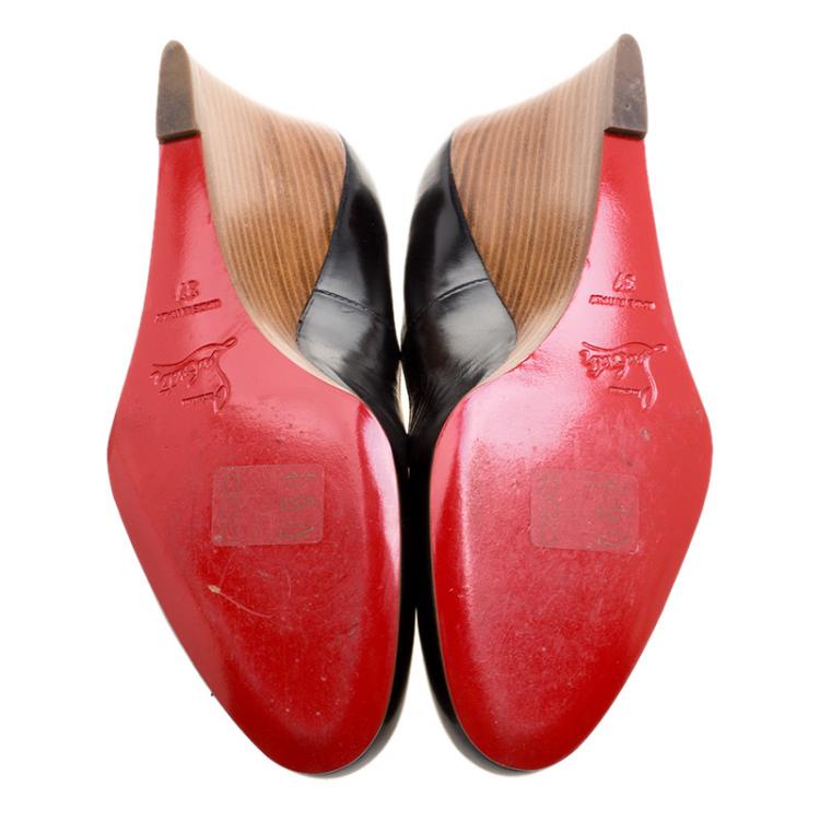 Pre Owned Christian Louboutin Black Leather Miss Boxe Wedge Pumps Size 37