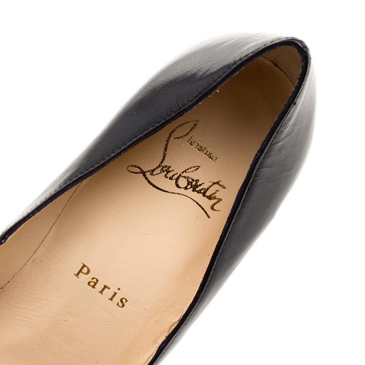 Pre Owned Christian Louboutin Black Leather Miss Boxe Wedge Pumps Size 37