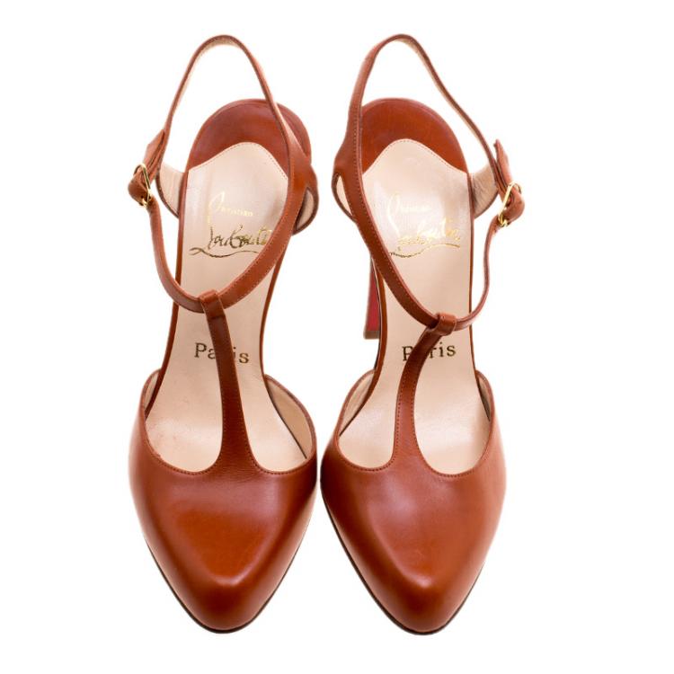 Pre Owned Christian Louboutin Copper Leather Me Pam T Strap Sandals Size 38