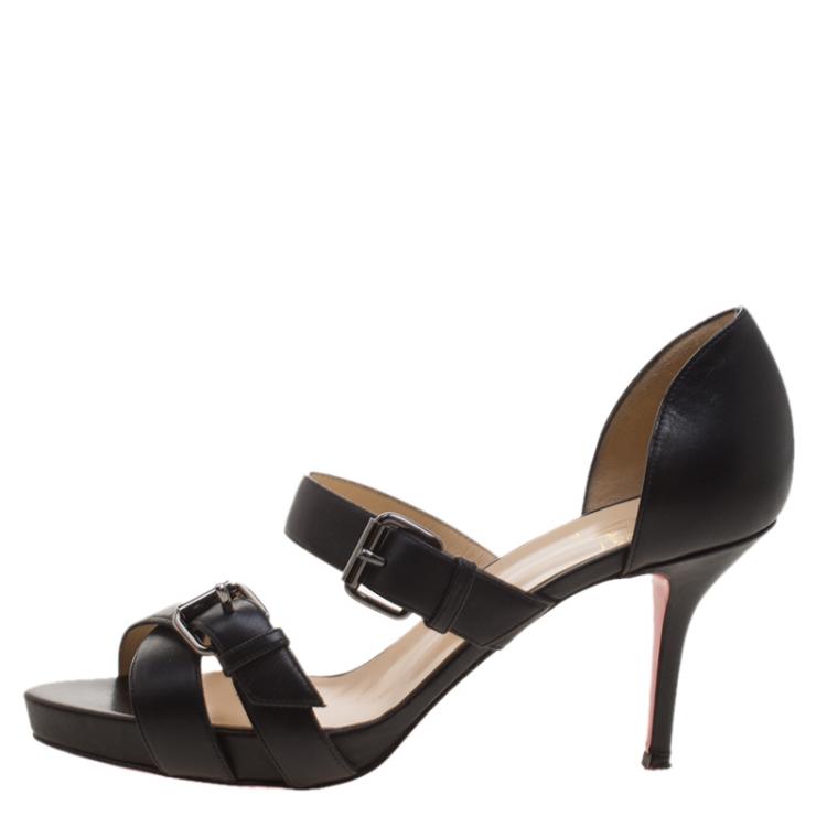 Pre Owned Christian Louboutin Black Leather Sandals Size 37.5