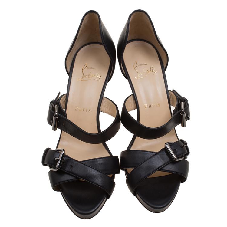 Pre Owned Christian Louboutin Black Leather Sandals Size 37.5