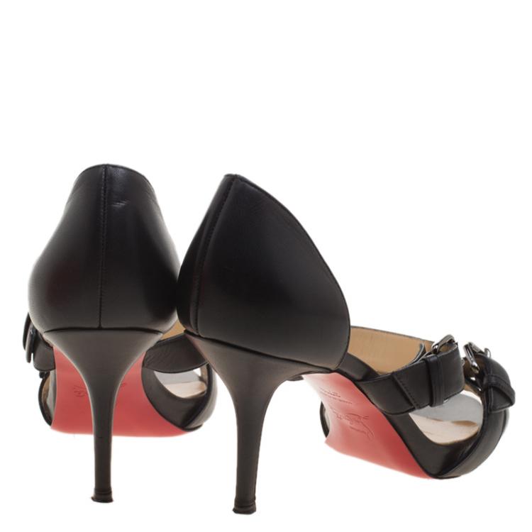 Pre Owned Christian Louboutin Black Leather Sandals Size 37.5