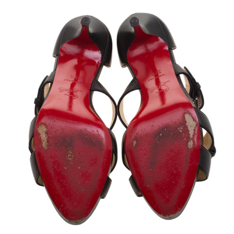 Pre Owned Christian Louboutin Black Leather Sandals Size 37.5