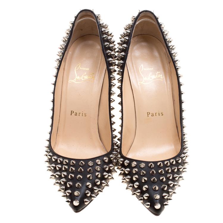 Pre Owned Christian Louboutin Black Leather Pigalle Spikes Pumps Size 36.5