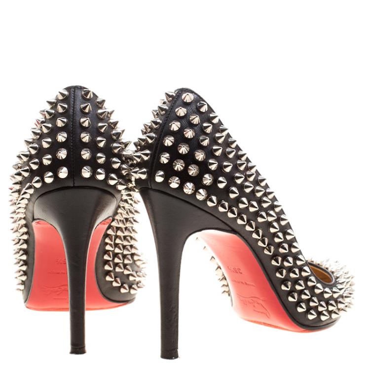 Pre Owned Christian Louboutin Black Leather Pigalle Spikes Pumps Size 36.5