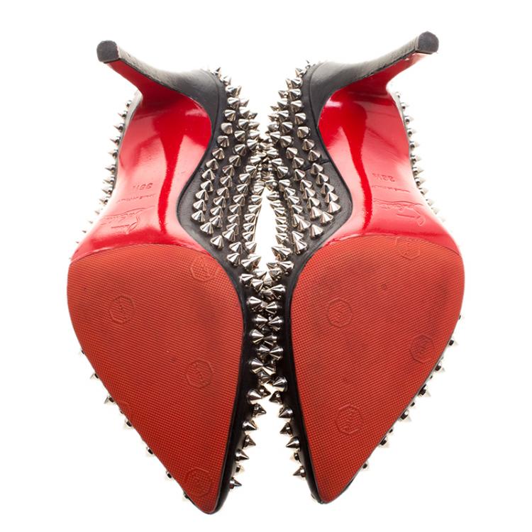 Pre Owned Christian Louboutin Black Leather Pigalle Spikes Pumps Size 36.5