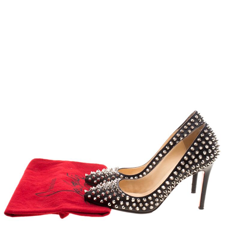 Pre Owned Christian Louboutin Black Leather Pigalle Spikes Pumps Size 36.5