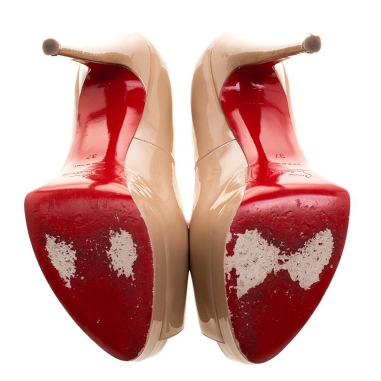 Pre Owned Christian Louboutin Beige Patent Leather Altadama Peep Toe Platform Pumps Size 37