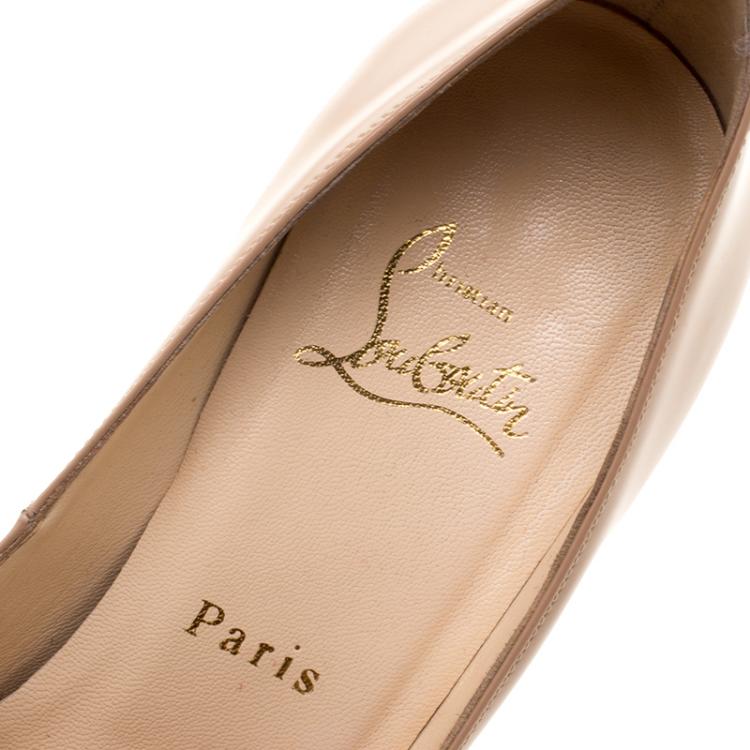 Pre Owned Christian Louboutin Beige Patent Leather Altadama Peep Toe Platform Pumps Size 37