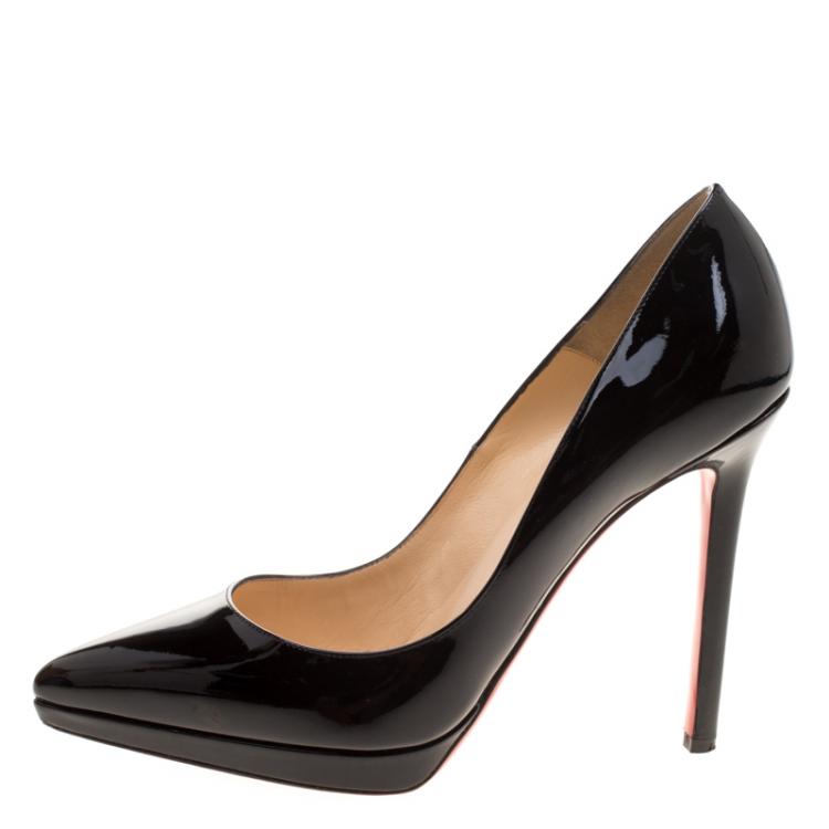 Pre Owned Christian Louboutin Black Patent Leather Pigalle Plato Pumps Size 38.5