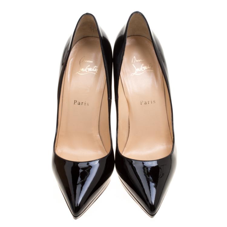 Pre Owned Christian Louboutin Black Patent Leather Pigalle Plato Pumps Size 38.5