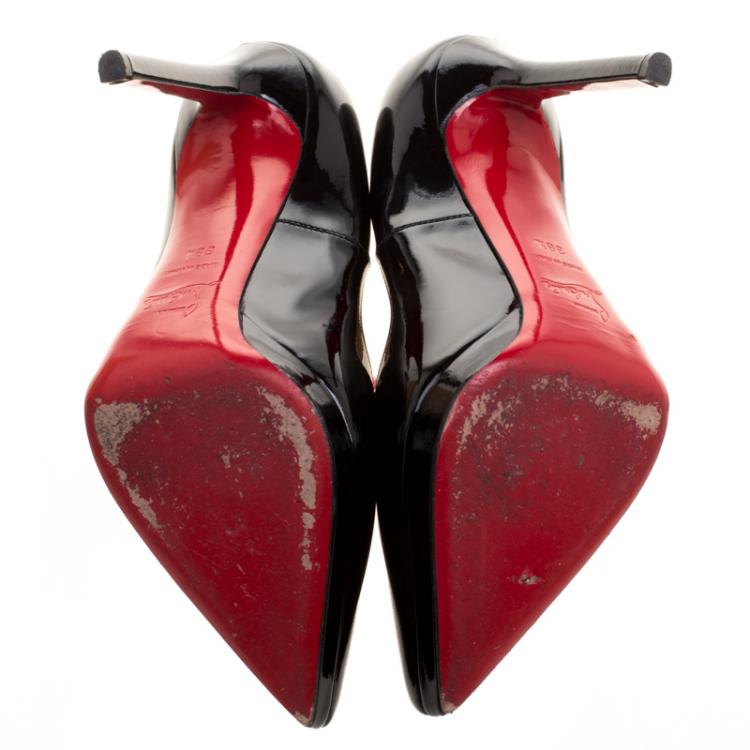 Pre Owned Christian Louboutin Black Patent Leather Pigalle Plato Pumps Size 38.5