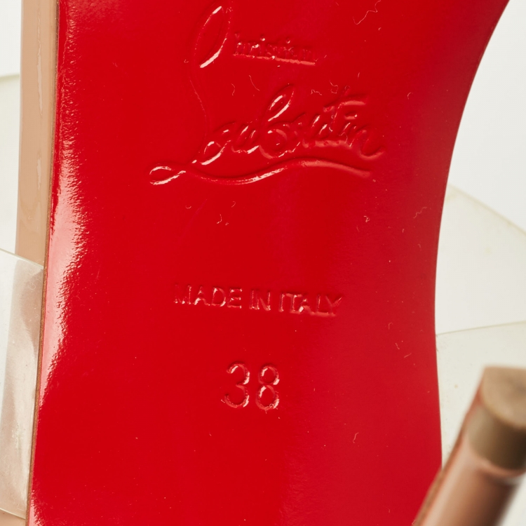 مملوكة مسبقًا Christian Louboutin Just Nodo Size 38 Beige Patent Leather and PVC Band Bow Slide Sandals