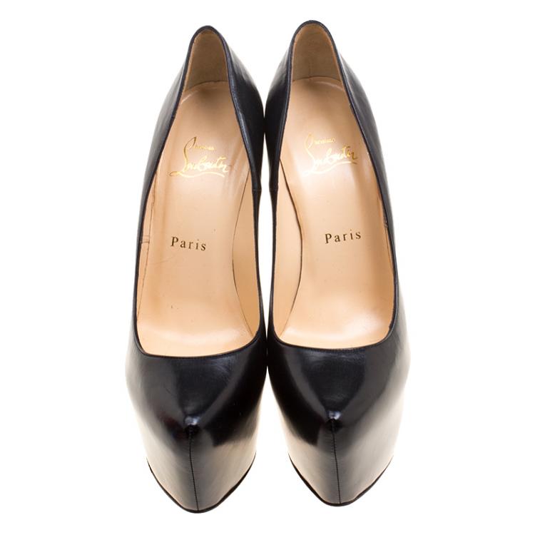 Pre Owned Christian Louboutin Black Leather Daffodile Platform Pumps Size 38
