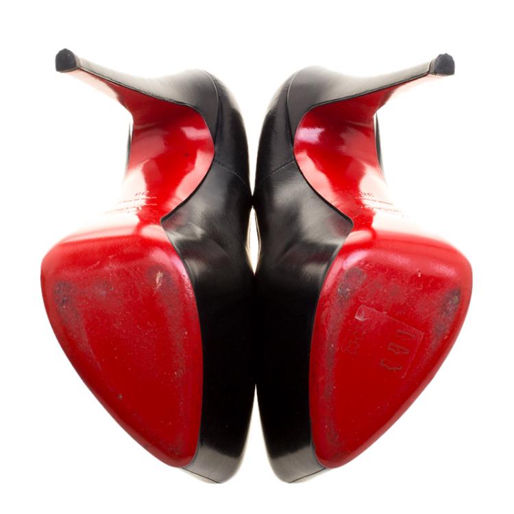 Pre Owned Christian Louboutin Black Leather Daffodile Platform Pumps Size 38