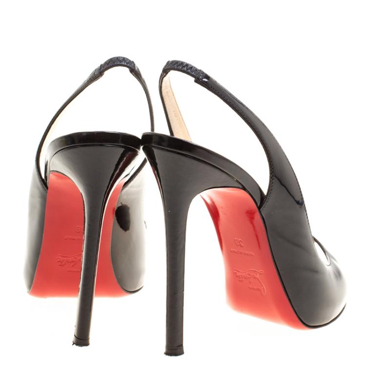 Pre Owned Christian Louboutin Black Patent Leather Flo Peep Toe Slingback Sandals Size 38