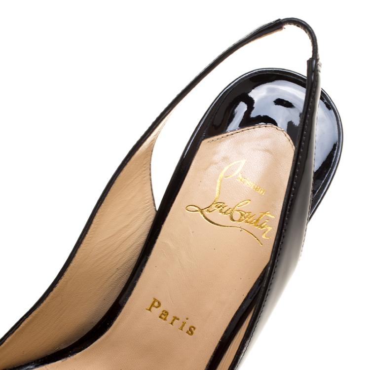 Pre Owned Christian Louboutin Black Patent Leather Flo Peep Toe Slingback Sandals Size 38