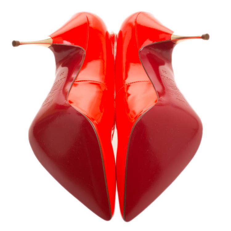 Pre Owned Christian Louboutin Neon Orange Patent Leather Lola 100 Pumps Size 39